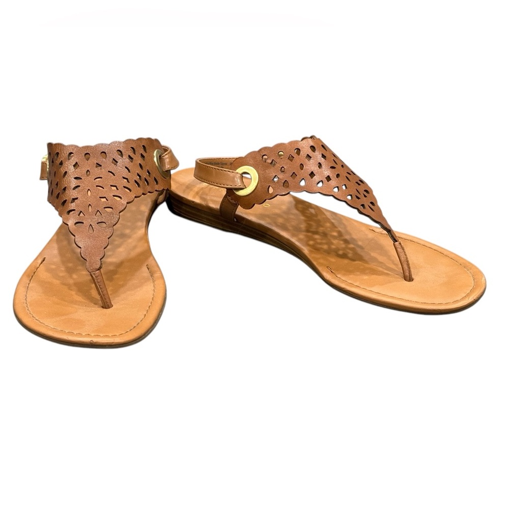 FRANCO SARTO Flat Sandal Slingback Strap Center Toe Post Brown SZ 10